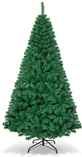 GYMAX Weihnachtsbaum künstlich 210 cm, Christbaum mit 950 dichten PVC-Spitzen, Kunstbaum Tannenbaum mit Metallständer, für Zuhause, Geschäft & Büro, Grün