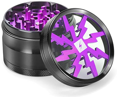 Herb Grinder Clear Cover, Portable Grinders Herb with Sifter and Magnetic Top Best Grinder for Most Herbs with Pollen Scraper 63mm 4 Layers (Purple)