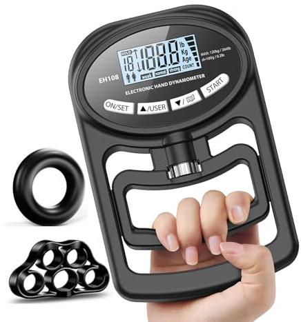 Handgrepp styrketränare testare – handdynamometer greppstyrka testare grepp stärkare handtränare mätare digital handhållen fysioterapiutrustning träningsmätare 120 kg / 120 kg