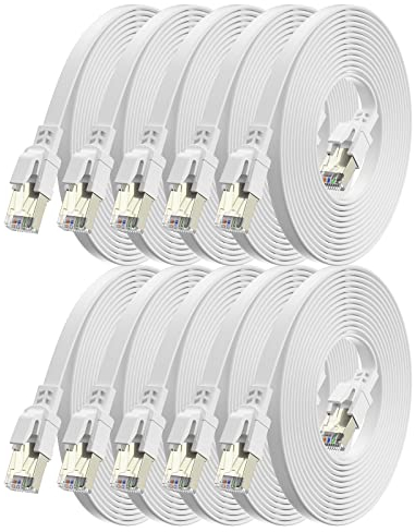 BAHIWOM Cat8 Ethernet Kabel 0,25m 10-Stück, 40 Gbit/s 2000 MHz Cat 8 Lan Kabel-Netzwerkkabel Gigabit RJ45 Patchkabel, Flach Hochgeschwindigkeits Internetkabel für Router Laptop PS5 - Weiß