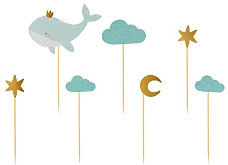 Cake Topper Baby Set 7 Stück – Wal Mond Sterne Deko Babyparty, 11–13,5 cm | Kuchendeko Taufe, Baby Shower, Gender Reveal, 1.Geburtstag, Cake Smash, Kuchenstecker für Cupcakes & Muffins, Made in EU