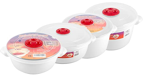 Plastic Microwave Heating Food Cooking Pot Container with Ventilated Lid & Steam Release Vent, Round Microwave Bowls,Kitchen Air-tight Storage containers, Dishwasher Freezer Safe (1, 1.5, 2 & 3 Litre)