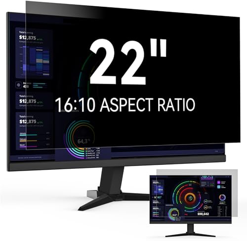 Protescreen 22 Pouces Filtre de Confidentialité,Amovible Film Protecteur d'écran,Anti-Lumière Bleu Anti Espion Revêtement Anti-Reflet Film pour PC&Moniteur 22 16:10 Widescreen Computer