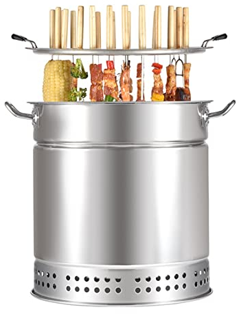 fumoir Barbecue à charbon de bois, réchaud suspendu for barbecue, baril en maille de barbecue en acier inoxydable avec brochettes de brochettes 20pcs, panier à griller roulant, support de barbecue de