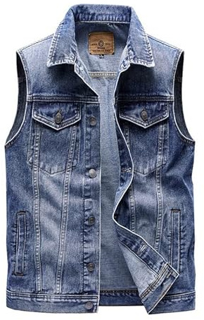 Hombres Denim Chalecos Azul Punk Chaqueta sin Mangas Chaleco Casual Vintage Street Vaquero Chaleco Motocicleta de Carreras Chalecos de Mezclilla con Bolsillo