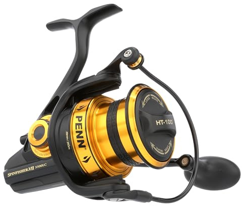 PENN Spinfisher VII spinnrulle, levande Liner & Longcast | saltvatten havsfiskerulle med IPX5-tätning & CNC | Sportsbåt, strand, surfing & rockfiske | fläta redo spole | flera storlekar | svart guld