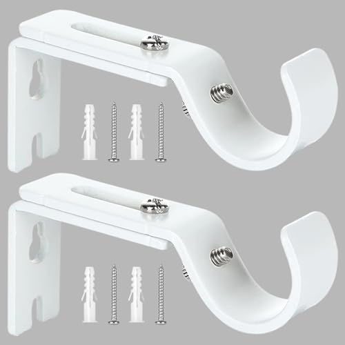 XINSUO® Staffa Palo per Tende,2 pz Regolabili Staffe Asta Tende Singole, Supporto Staffa Tende in Metallo,Staffa da Parete Gancio per Tende,Compatibile con diametri fino a 20mm-25mm(Bianco)