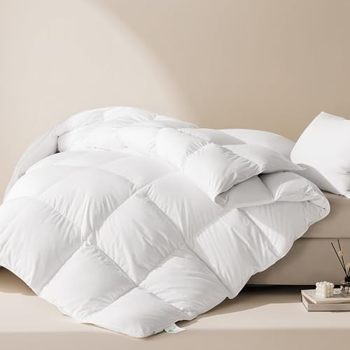 LeWinBedding Luxury Goose Feathers Down Comforter Oversized King Size,All Season Fluffy Duvet Insert,750 Fill Power Hotel Quality Bed Comforter with 8 Tabs(White,120x98 inches)