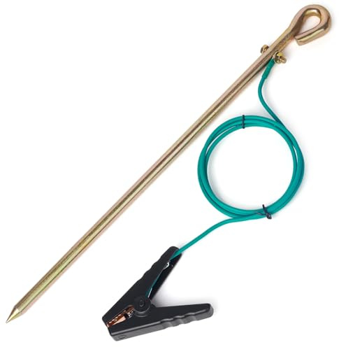 CYANTEKOMS Portable Ground Rod with 4ft 12AWG UL Listed Grounding Wire, Great for Electric Fences, Antennas, Generators