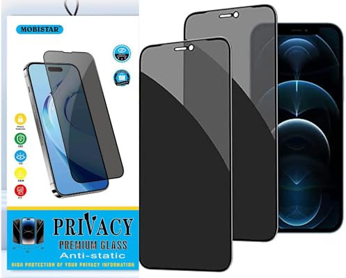 MOBISTAR Privacy Screen Protector for iPhone 12 Pro Max 6.7-Inch, (Privacy Glass) Full Coverage Anti-Spy Tempered Glass Film with Easy Installation, 2-Pack