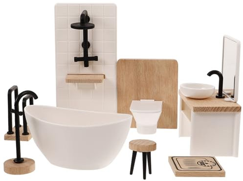ERINGOGO Dollhouse Bathroom Set Bathroom Furniture Accessories 1:12 Scale Mini Basin Toilet Bathtub Stool Shower Photo Booth Props Decorartion