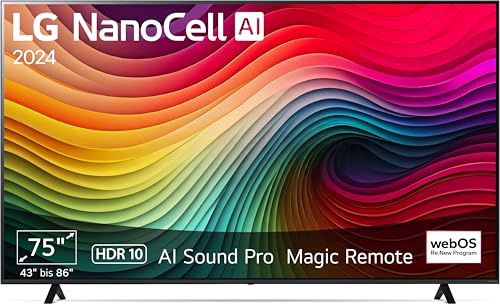 LG 75NANO81T6A TV 75 (190 cm) NanoCell Fernseher (α5 Gen7 4K AI-Prozessor, webOS 24, HDR10, bis zu 60Hz) [Modelljahr 2024]