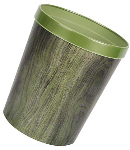 DDNGEJ Mülleimer, rustikaler Mülleimer, runder Papierkorb mit Holzmaserung, Mülleimer, Abfallbehälter für Zuhause, Küche, Badezimmer, Büro, 12 l, Grün/83