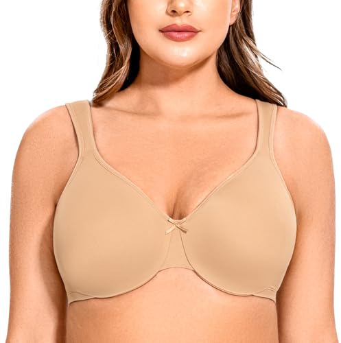MELENECA Women's Minimizer Seamless Unlined Comfortable Plus Size Underwire Bra Almond 32F