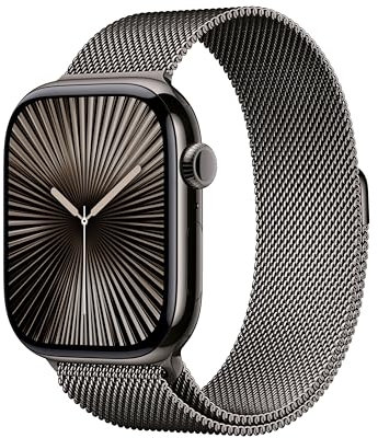Apple Watch Series 10 GPS + Cellular 46 mm Smartwatch con cassa in titanio color Ardesia e cinturino Sport Loop Ardesia - S/M. Fitness tracker, app ECG, display Retina always-on, Carbon Neutral