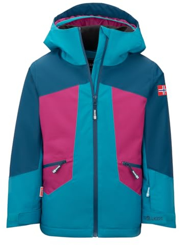 Trollkids impermeable transpirable niña chaqueta de esquí RAULAND, Madeira azul/turquesa oscuro/baya brillante, 152
