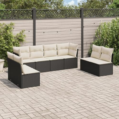 Iiaky 8-TLG. Garten-Sofagarnitur mit Kissen LoungemöBel Balkon Patio Furniture Gartengarnitur Set Schwarz Poly Rattan - 3249285