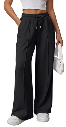 ATHMILE Warm Pants for Women High Waisted Baggy Pants Drawstring Athletic Joggers Cargo Sweatpants Black