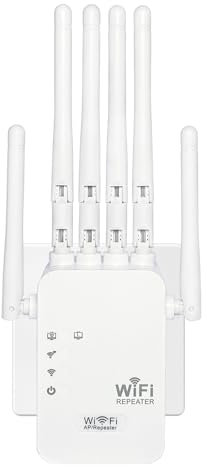 Repetidor WiFi,WiFi Extender Amplificador señal WiFi,Repetidor WiFi Largo Alcance,6 Antenas,2 Puertos LAN,Cobertura Total de 360°,Cobertura de hasta 11800Sq.para Oficinas Y hogares (Blanco)