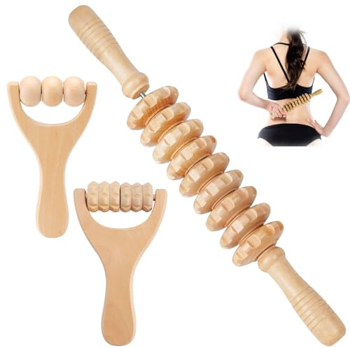3 Stück Anti-Cellulite-Massagegerät, Holz, manuelle Massagerolle, Anti-Cellulite-Massagegerät, für die Beine, die Muskeln des ganzen Körpers