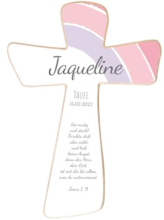 Holzura Personalisiertes Taufkreuz aus Holz, Individuelles Taufe Geschenk für Jungen & Mädchen, Kommunion, Firmung oder Kinderzimmer Dekoration