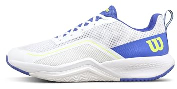 WILSON Rush Pro Lite Men's Tennis Shoe - White/Amparo Blue/Safety Yellow, Size 11 US