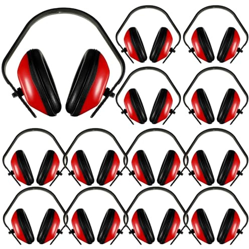 Baderke 12 Pcs Soundproof Earmuffs Hearing Protection Headphone Adjustable Padded Defender Noise Reduction Cancelling Earplug(Red)