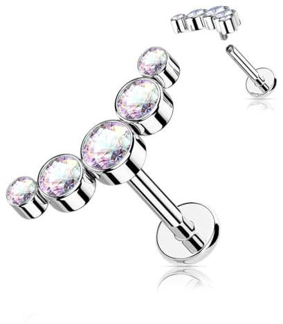 Stachelkleid Titan Labret Zargenfassung 5 Zirkonia Innengewinde Piercing Ohr-Stecker Helix Tragus