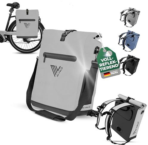 MIVELO Fahrradtasche für Gepäckträger - 3in1 Gepäckträgertasche Rucksack Umhängetasche - 100% wasserdicht und PVC-frei - Tasche für Fahrrad mit herausnehmbarer Laptoptasche (Vollreflektierend)