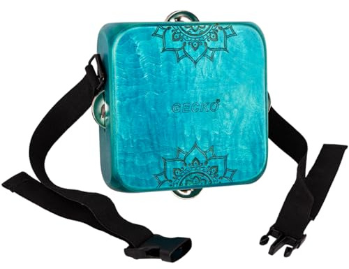 Tamburin Cajon Drum mit Schellen, tragbarer Gurt, Aufbewahrungstasche, Handheld Percussion Instrument, Portable Cajon für Rhythmusübungen & Live-Auftritt (Blau)