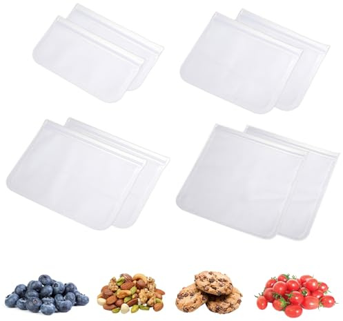 LCUHAVA 8 PCS Reusable Freezer Bags Silicone Food Bags Bpa Free Dishwasher Safe Thickened and Leak Proof, Suitable for Meal Preparation Vegetables, Fruits, Sandwiches, Snacks, Meats