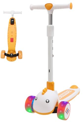 Habib Kinderroller Tretroller - 3-Rad LED Roller, Höhenverstellbar & Faltbar, Tierdesign, Mädchen & Jungen (3-8 Jahre)