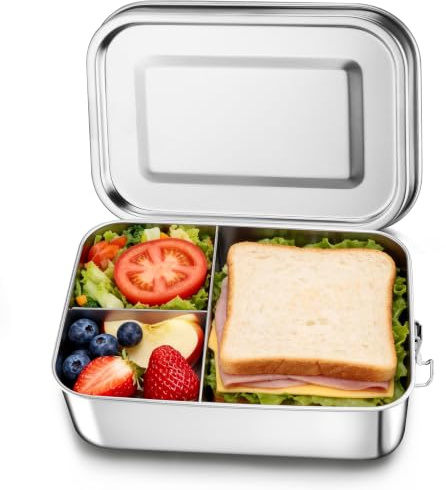 Homikit Brotdose mit Fächern, 1400ml Edelstahl Bento Box Lunchbox | für Kinder & Erwachsene, Auslaufsicher Metall Brotzeitdose mit Dichtring für Schule, Büro, Picknick, Spülmaschinenfest