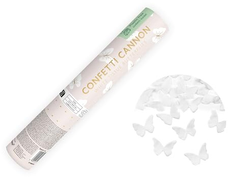 Lot de 24 canons à confettis avec papillons 20 cm x 24 pièces – Hauteur d'effet 5 à 8 m – Canon à confettis pour mariage, baptême, fête – Tireur de pluie à confettis – Bombe à confettis – Blanc