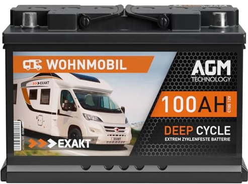 EXAKT AGM Batterie 100Ah 12V Solarbatterie Wohnmobil Batterie 95 Ah Solar
