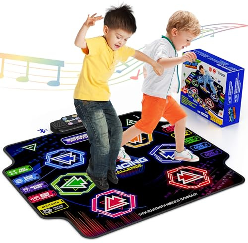 YOZISS Alfombra de Baile Infantil 3-12 años,Juegos baile niños 5 Niveles de Juego, Música Integrada y Bluetooth,Alfombras musicales con Pantalla Iluminada,Juegos infantiles de baile para niños y niñas