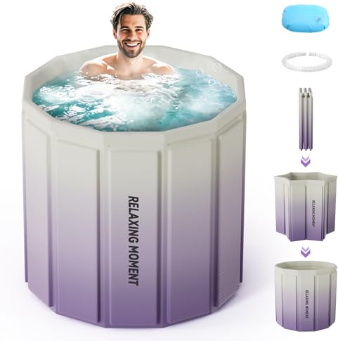 Orifesio Portable Bath Tub for Adults, Foldable Soaking Bathtub for Hot Bath and Ice Bath, Quick Opening Without Installation, Collapsible Freestanding Bathtubs for Shower Spa Sauna, 70 X 70 X 65 CM