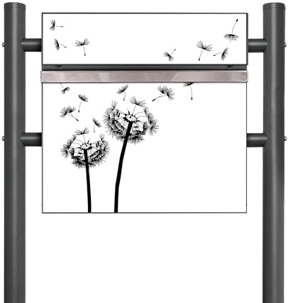 banjado® Standbriefkasten Anthrazit mit Namensschild Motiv Pusteblume 2 & Zeitungsfach/Briefkasten mit Standfuß in Anthrazit/Postkasten A4 Einwurf inkl. Montagematerial & 2 Schlüsseln