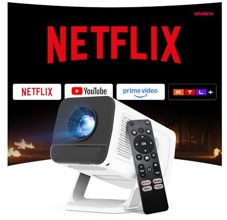 [Compatible con Netflix & Android 13] Mini Proyector 1080P con WiFi 6 y Bluetooth 5.4, Auto Keystone, Soporte 4K, Apps Integradas, Certificado Google CTS, Compatible con iOS/Android/TV Stick - LYNCAST