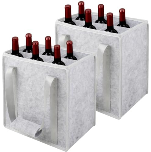 Lauviomify Flaskväska filt set om 2 – dryckeshållare för 6 flaskor – filthållare för vin, öl, drycker – bärväska 27 × 20 × 27 cm, GRÅ, flaskväska