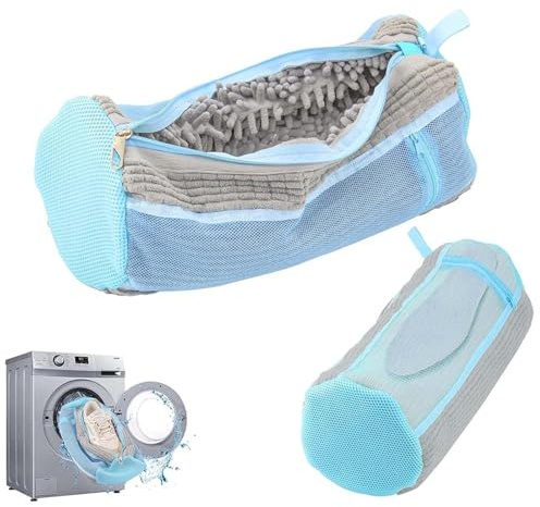 OWYELO 2Pcs Shoe Washing Machine Bag, 360° Cleaning Trainer Washing Machine Bag with Anti-Slip Zipper, Reusable Laundry Bags with Side Pockets for Insoles, for Washer & Dryer, Grey