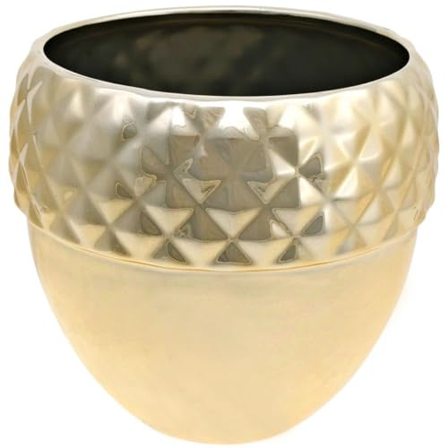 Viana Übertopf Keramik Eichel Golden Weihnachtsdeko Ø18cm H16,5cm Blumentopf Vase Deko Advent