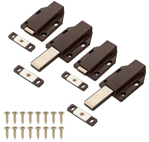 PATIKIL 4 Pcs Magnetic Push Latch, 4.57 x 1.85 Big Single Push to Open Door Touch Latches Cabinet Push Release Press Out Catches for Hidden Kitchen Wardrobe Closure Drawer, Brown