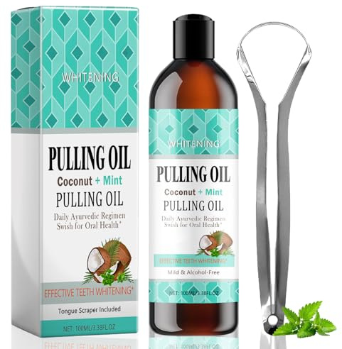 Coconut Oil Pulling (8 Fl Oz) with Tongue Scraper - Natural Mint Mouthwash, Alcohol-Free for Fresh Breath, Teeth Whitening & Healthier Gums