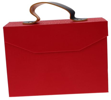 TOYZFRIENDY Geschenkbox Stabile Geschenkverpackung aus Papier und Pu mit Klappdeckel Rote mit Starkem Griff Schachtel für Gastgeschenke und Festliche Anlässe