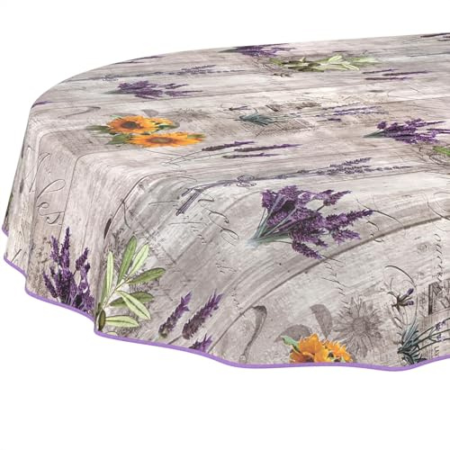 Wachstuchtischdecke Tischdecke abwaschbar Wachstischdecke pflegeleicht wasserabweisend Lotuseffekt Gartentischdecke Provence Oval 180 x 140 cm mit Saum (Eingefasst)
