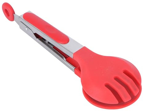 Alipis Pince Alimentaire Antidérapante 18 CM en Acier Inoxydable et Silicone Résistant à la Chaleur Pince Cuisine Polyvalente pour Barbecue Buffet et Cuisson Rouge et Argenté