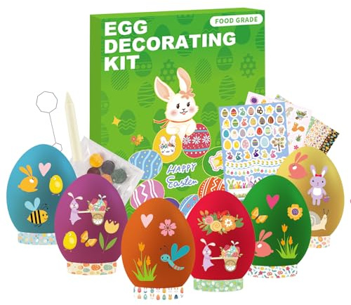 Easter Egg Decorating Kit, 6 Color Food Coloring Dye Tablets with 89 Stickers & 8 Holders, Non-Toxic Egg Dye Kit for Coloring - DIY Craft Set for Party, Basket Stuffers, Classroom Activity