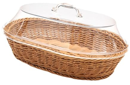 dijiusidy Corbeille à Fruits en Osier avec Couvercle, Style café, Imitation rotin, Panier à Pain tressé, 35 cm x 45 cm, Bois, 25x35cm
