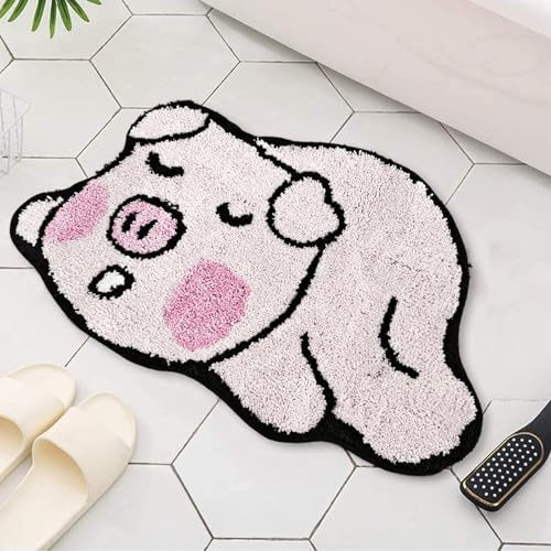 Dermalyx Tappetino Da Bagno Spesso Rosa Maiale Design, Morbido Zerbino Per Il Bagno, Antiscivolo Stuoia, Lavabile, Confortevole Tappetino Per Doccia, Tappeto Bagno E Zerb